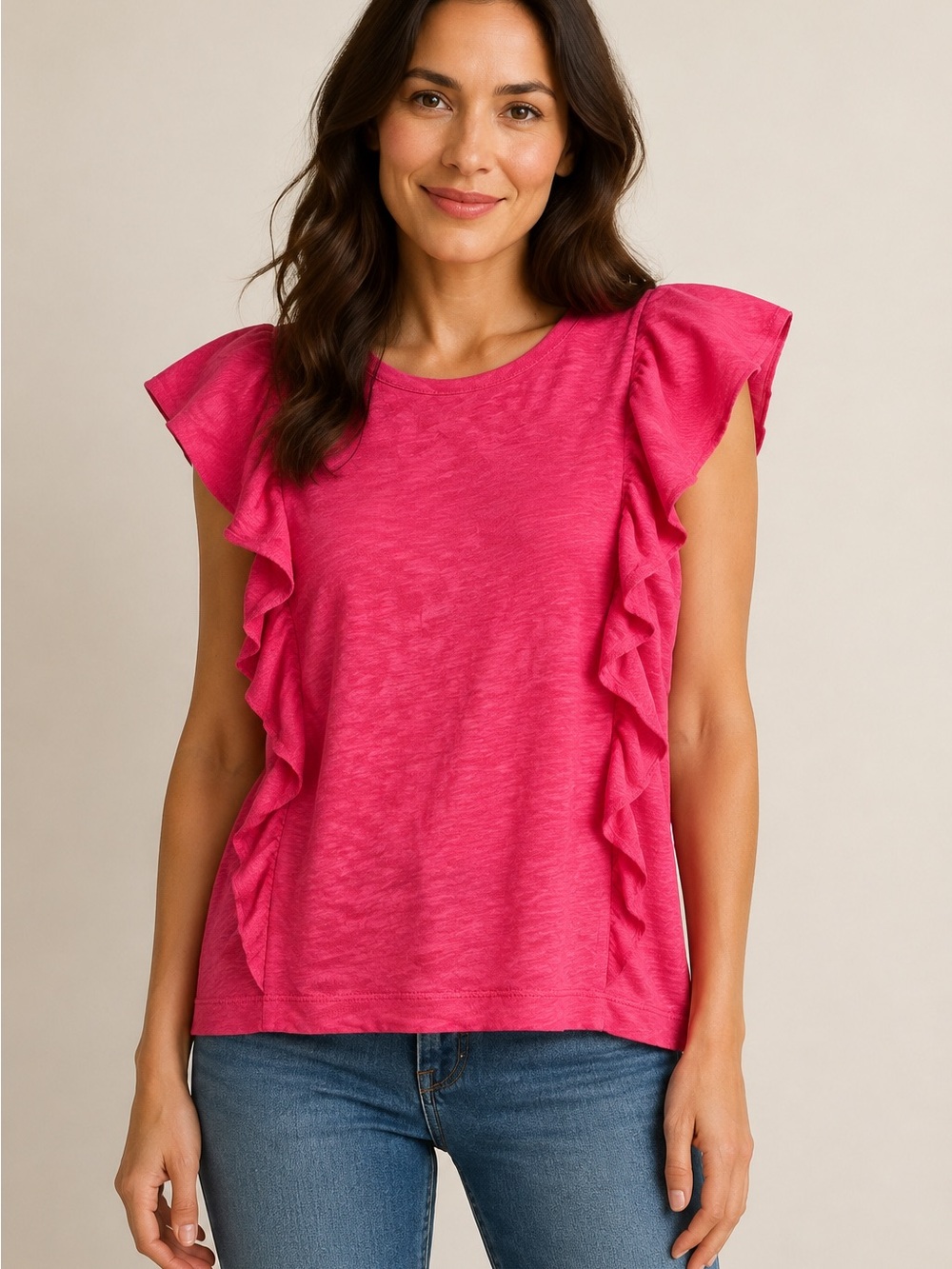 J. Crew Pink Ruffle Sleeve Tank Top Small